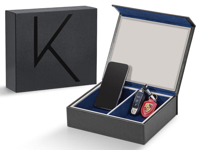 KENARK KK7 PLUSDB Faraday Key Fob Protector Box with 2 Slots RFID Signal Blocking Shielding Box for Car Keys AntiTheft Vintage Faraday Cage with HighGrade Protein Leather Black  Blue  Size XL