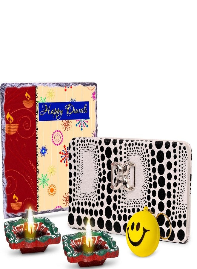 Alwaysgift Happy Diwali 2 Diyas, Ladies Wallet, Smiley Keychain, Rock Tile Frame Hamper - Image 1