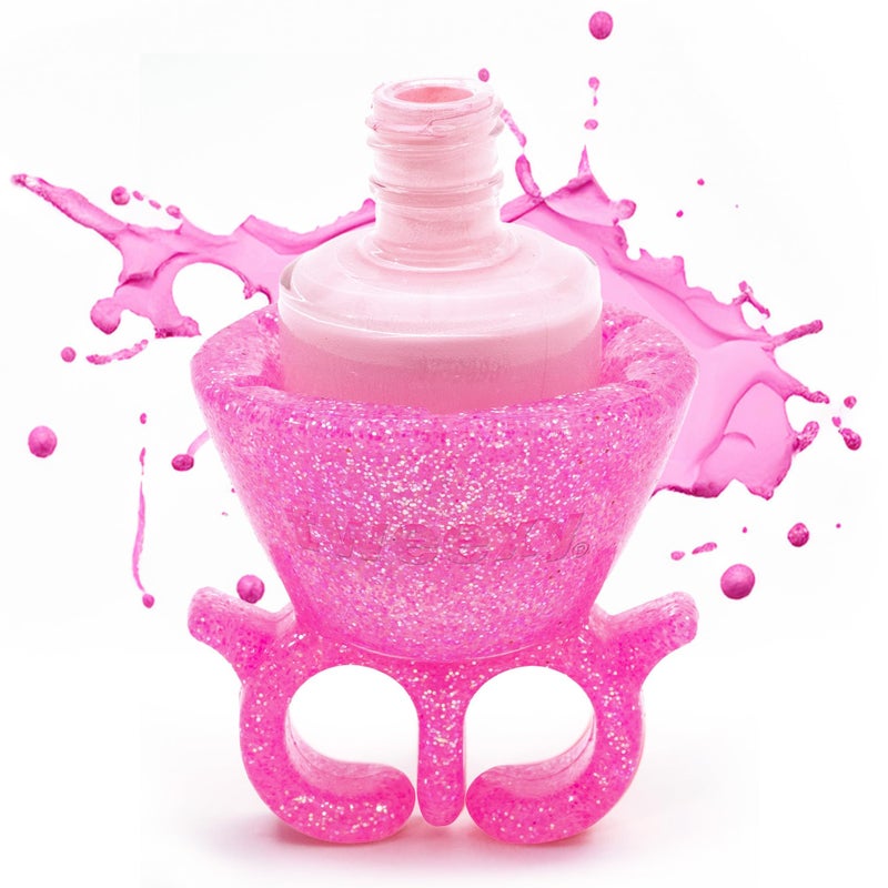 tweexy Wearable Nail Polish Holder Ring - Ideal Gift for Teenage Girls - Nail Polish Holder Stand for Manicure & Pedicure, Fingernail Painting - Nail Polish Accessories (Flamingo Sparkle) - Image 1