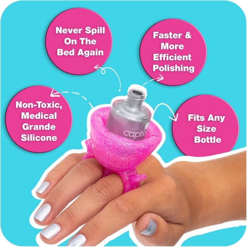 tweexy Wearable Nail Polish Holder Ring - Ideal Gift for Teenage Girls - Nail Polish Holder Stand for Manicure & Pedicure, Fingernail Painting - Nail Polish Accessories (Flamingo Sparkle) - Image 3