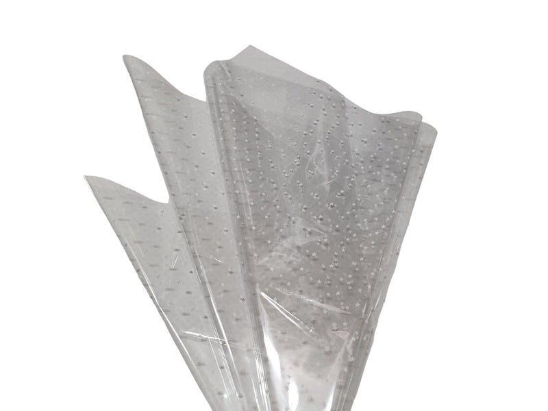 3A Featuretail 20 In x 25 In Printed Transparent Cellophane Sheets (BOPP) For Gift Wrap, Baskets Hamper Packing, Flowers Wrapping (Pack of 25Pc, White Mini Star Print) - Image 5