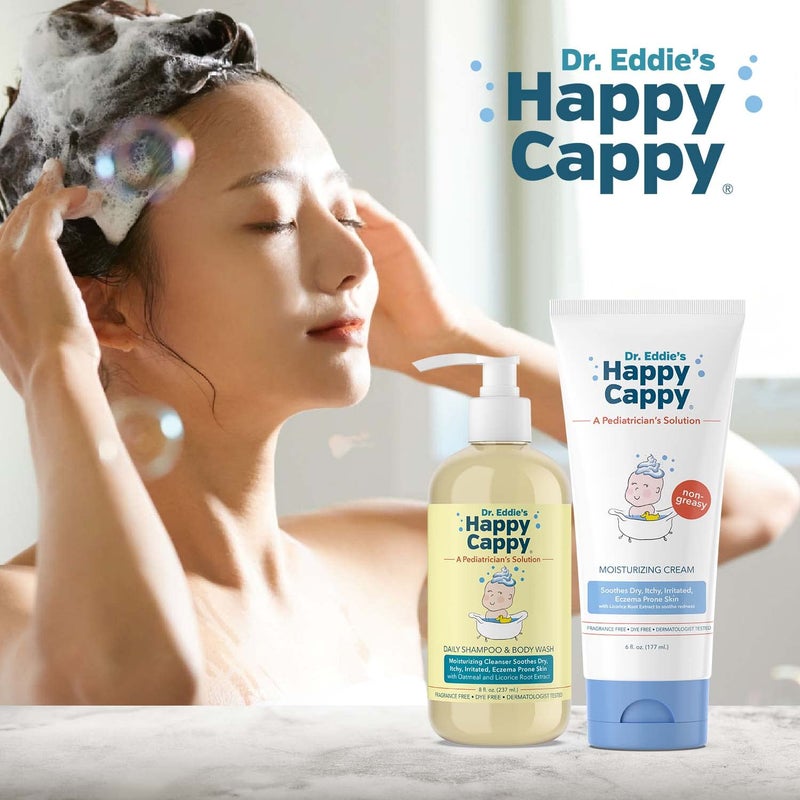 Happy Cappy Baby Shampoo and Body Wash and Moisturizing Cream Bundle - Eczema Body Wash and Lotion for Kids, Toddler, Adults, Helps with Dryness, Reduces Itching, Dermatologist Tested, Fragrance-Free - Image 4