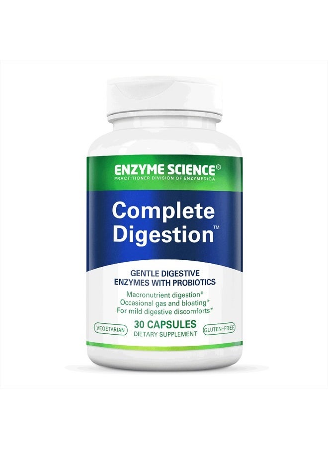 Enzyme Science Complete Digestion, 30 Capsules – Full Support for Digestive Health – for Occasional Gas, Bloating, and Indigestion – Probiotic for Men and Women – Digestive Enzyme Supplement  - Image 1