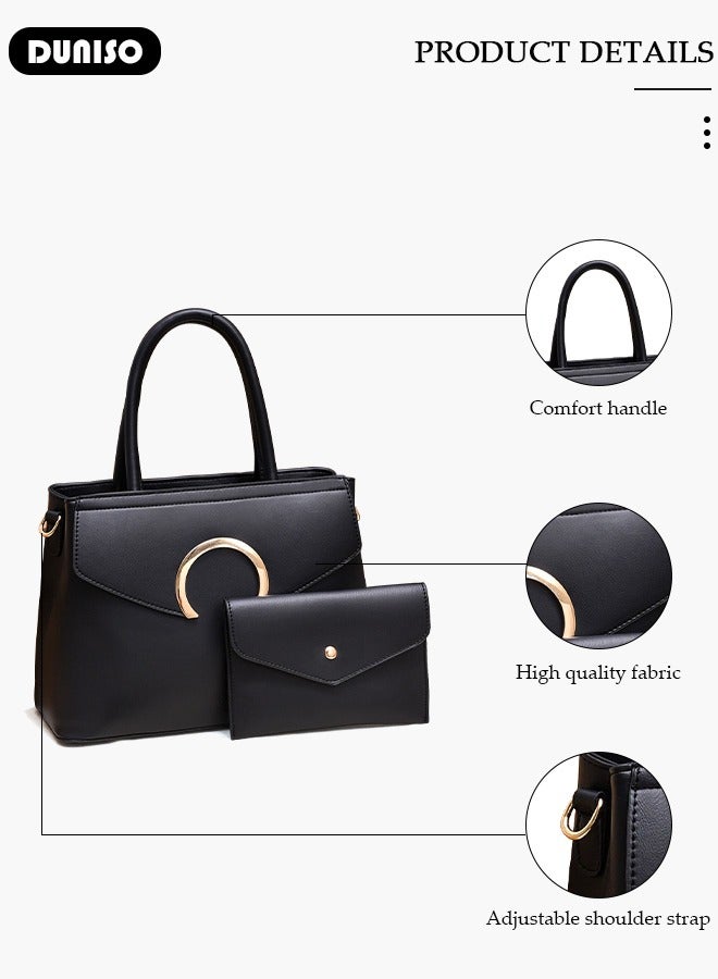 DUNISO 2pcs Women's Fashion Shoulder Tote Bag Faux Leather Handbag Crossbody bag Purse Set Large Capacity Tote Bag Fashionable Travel Messenger Shoulder Bag For Ladies - Image 2