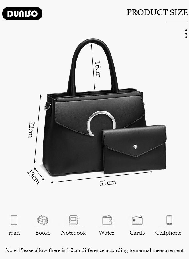 DUNISO 2pcs Women's Fashion Shoulder Tote Bag Faux Leather Handbag Crossbody bag Purse Set Large Capacity Tote Bag Fashionable Travel Messenger Shoulder Bag For Ladies - Image 3