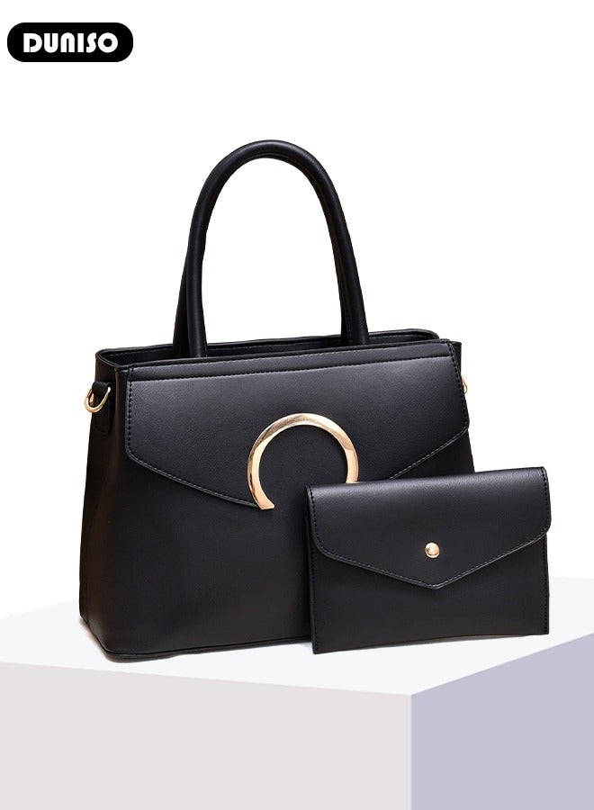 DUNISO 2pcs Women's Fashion Shoulder Tote Bag Faux Leather Handbag Crossbody bag Purse Set Large Capacity Tote Bag Fashionable Travel Messenger Shoulder Bag For Ladies - Image 5