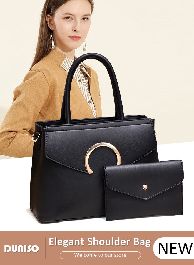 DUNISO 2pcs Women's Fashion Shoulder Tote Bag Faux Leather Handbag Crossbody bag Purse Set Large Capacity Tote Bag Fashionable Travel Messenger Shoulder Bag For Ladies - Image 1