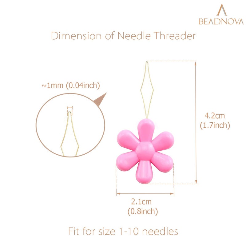 BEADNOVA Embroidery Needle Threader Tool 5pcs Plastic Flower Head Sewing Machine Needle Threader for Hand Sewing Cross Stitch Craft Knitting Quilting (5pcs, Mix Colors) - Image 2