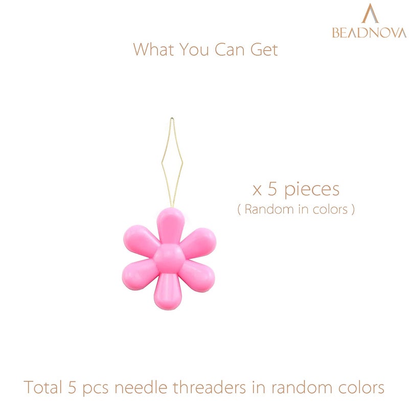 BEADNOVA Embroidery Needle Threader Tool 5pcs Plastic Flower Head Sewing Machine Needle Threader for Hand Sewing Cross Stitch Craft Knitting Quilting (5pcs, Mix Colors) - Image 3