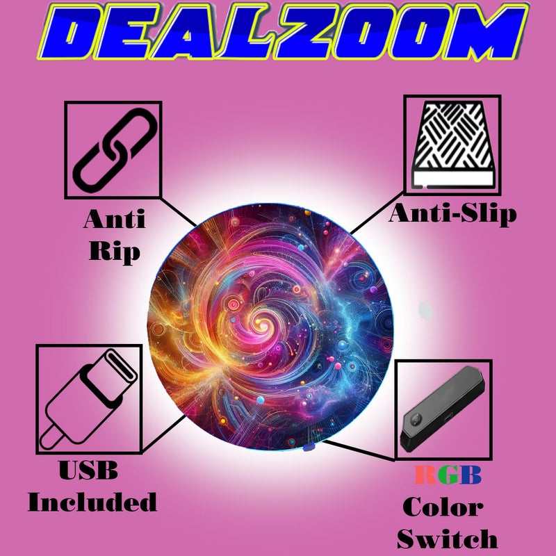 DEALZOOM Gaming Chair Mat for Hardwood Floor Circle RGB Gaming Lights (Neon 47â€) - Noise Cancelling, Anti-Slip Gamer Floor Mat â€“ Scratch Resistant Computer Gaming Mat for Chair â€“ Office Chair Mat - Image 5