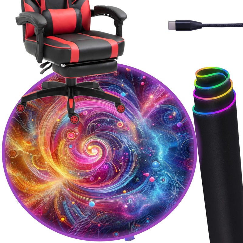 DEALZOOM Gaming Chair Mat for Hardwood Floor Circle RGB Gaming Lights (Neon 47â€) - Noise Cancelling, Anti-Slip Gamer Floor Mat â€“ Scratch Resistant Computer Gaming Mat for Chair â€“ Office Chair Mat - Image 1