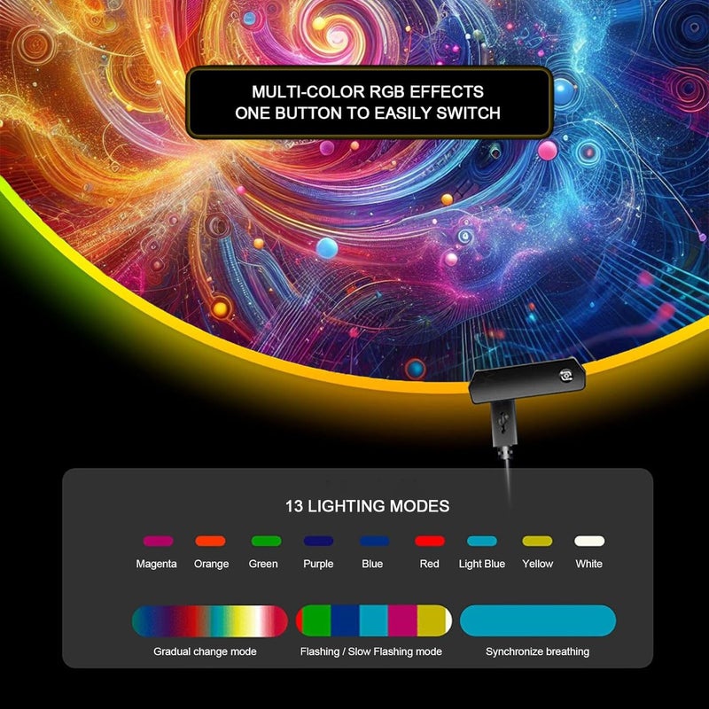 DEALZOOM Gaming Chair Mat for Hardwood Floor Circle RGB Gaming Lights (Neon 47â€) - Noise Cancelling, Anti-Slip Gamer Floor Mat â€“ Scratch Resistant Computer Gaming Mat for Chair â€“ Office Chair Mat - Image 2