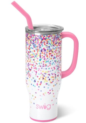 Swig Life 30oz Mega Mug 30 oz Tumbler with Handle and Straw Cup Holder Friendly Dishwasher Safe Extra Large Insulated Tumbler Stainless Steel Confetti - Image 1