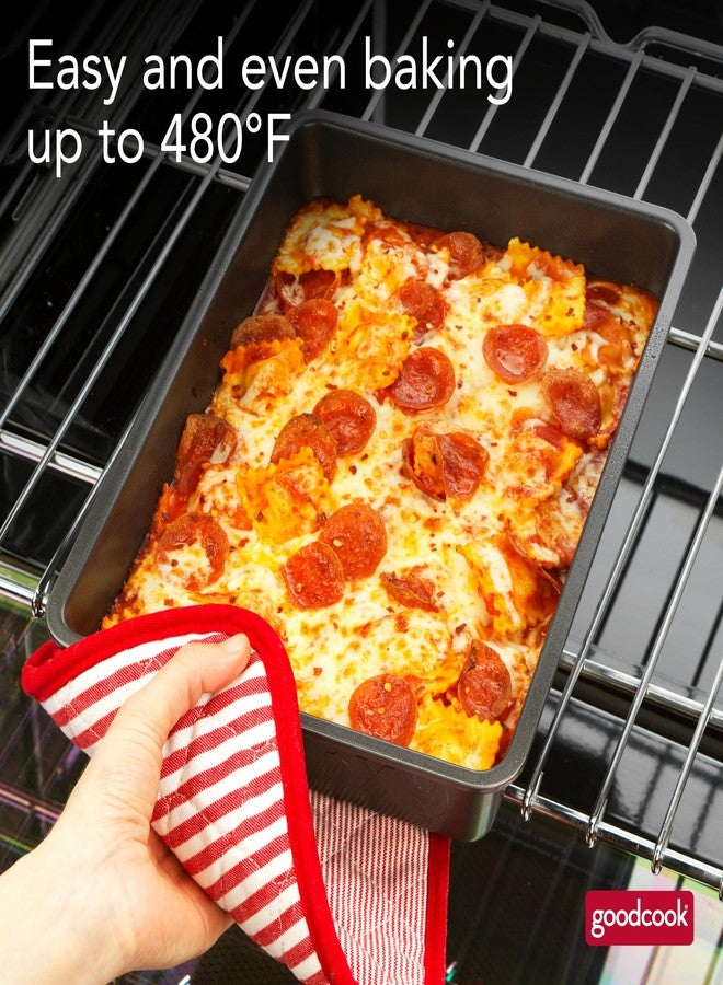صينية خبز مستطيلة من GoodCook PRO، غير لاصقة، مقاومة للتشوه والخدوش، آمنة للغسل في غسالة الأطباق، مصنوعة من الفولاذ الكربوني لخبز متساوٍ، آمنة للاستخدام في الفرن حتى 480 درجة فهرنهايت، مقاس 9 × 13 بوصة، لون رمادي - Image 4