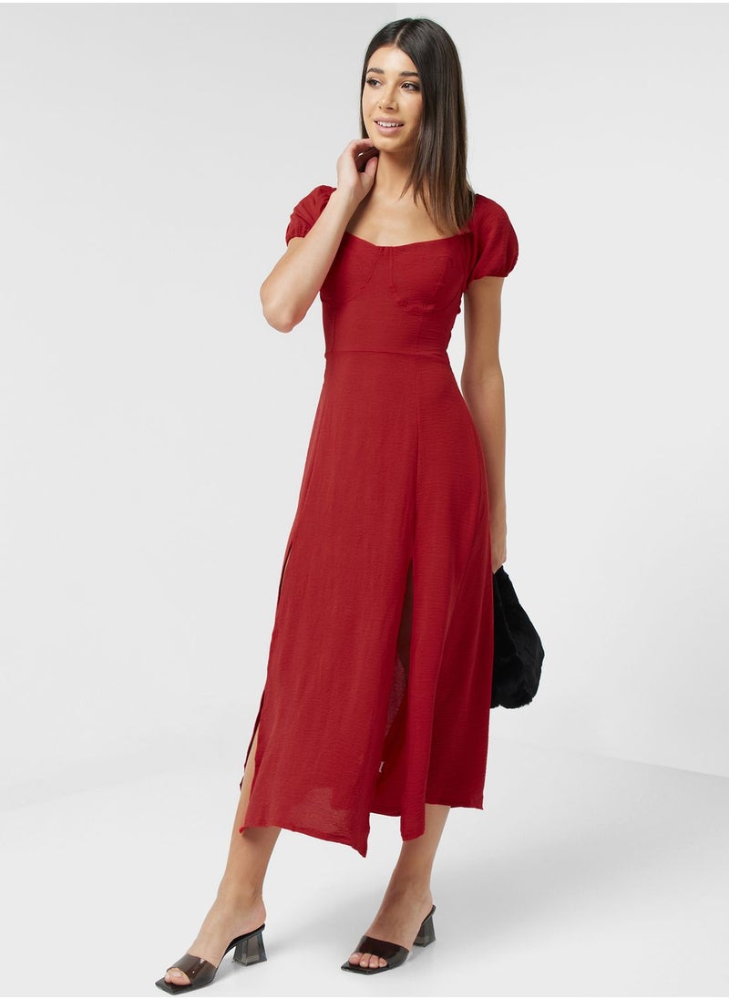 Ginger - Sweetheart Neckline Side Slit Dress - Image 1