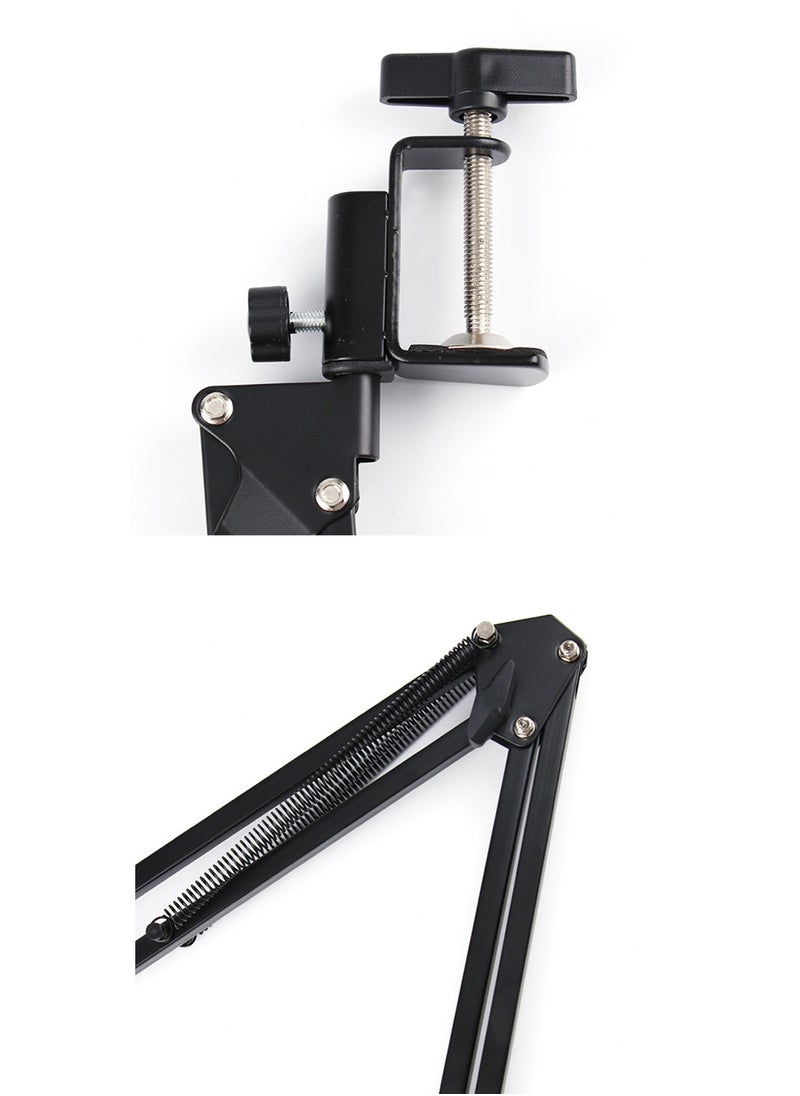 FlashHawk - Microphone Arm Stand, Desktop Mic Clip Holder, 360° Adjustable Folding Portable Microphone Cantilever Stand, NB35 Black - Image 1