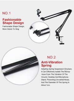 FlashHawk Microphone Arm Stand, Desktop Mic Clip Holder, 360° Adjustable Folding Portable Microphone Cantilever Stand, NB35 Black  - Image 5