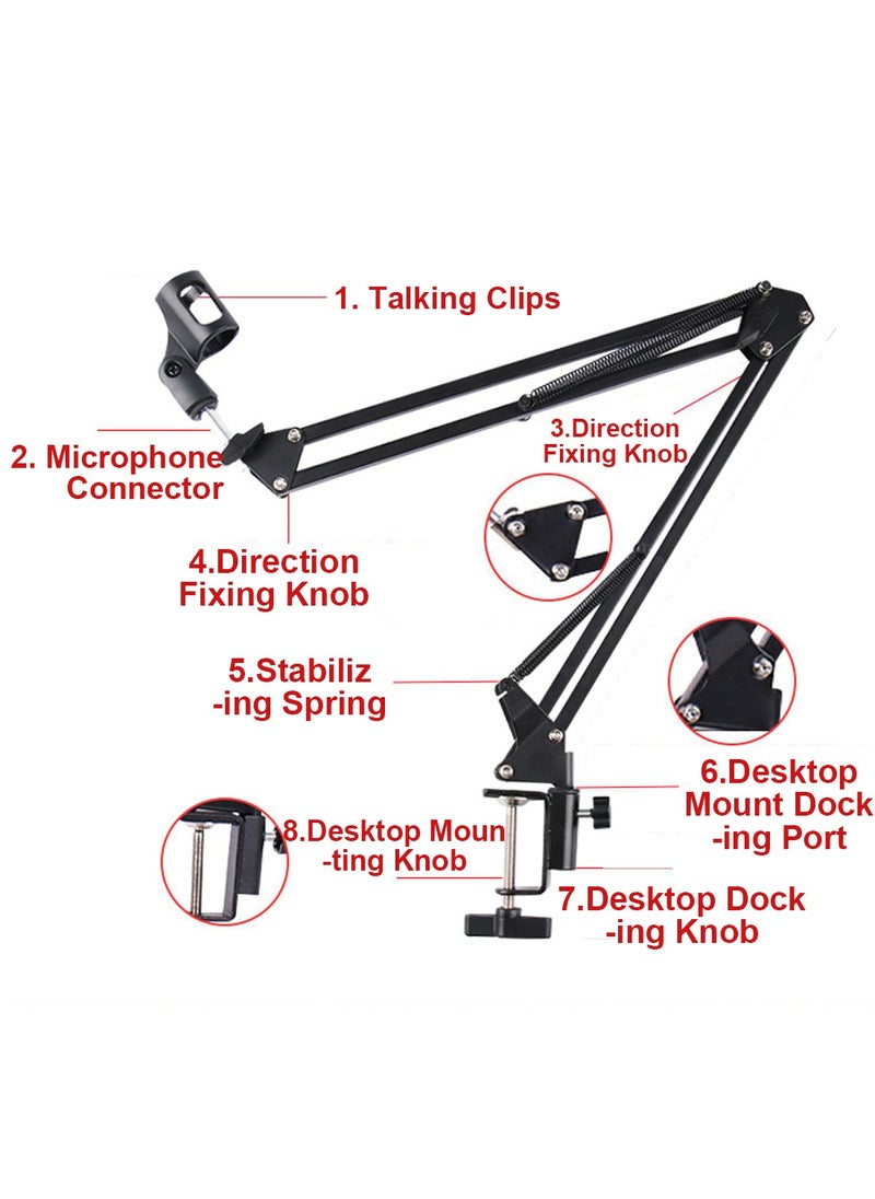 FlashHawk - Microphone Arm Stand, Desktop Mic Clip Holder, 360° Adjustable Folding Portable Microphone Cantilever Stand, NB35 Black - Image 1