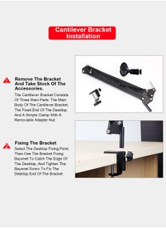 FlashHawk Microphone Arm Stand, Desktop Mic Clip Holder, 360° Adjustable Folding Portable Microphone Cantilever Stand, NB35 Black  - Image 3