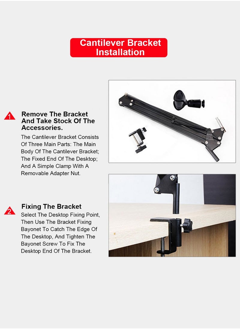 FlashHawk - Microphone Arm Stand, Desktop Mic Clip Holder, 360° Adjustable Folding Portable Microphone Cantilever Stand, NB35 Black - Image 1