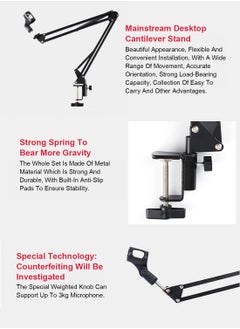 FlashHawk Microphone Arm Stand, Desktop Mic Clip Holder, 360° Adjustable Folding Portable Microphone Cantilever Stand, NB35 Black  - Image 2