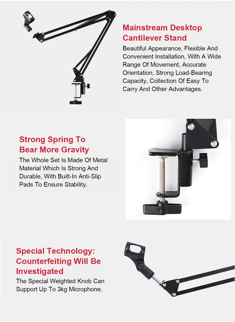 FlashHawk - Microphone Arm Stand, Desktop Mic Clip Holder, 360° Adjustable Folding Portable Microphone Cantilever Stand, NB35 Black - Image 1