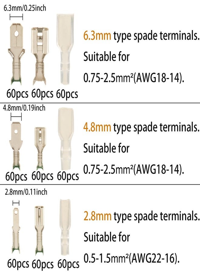 Feggizuli 480pcs 2.8mm 4.8mm 6.3mm Male and Female Spade Connector Kit - Image 2