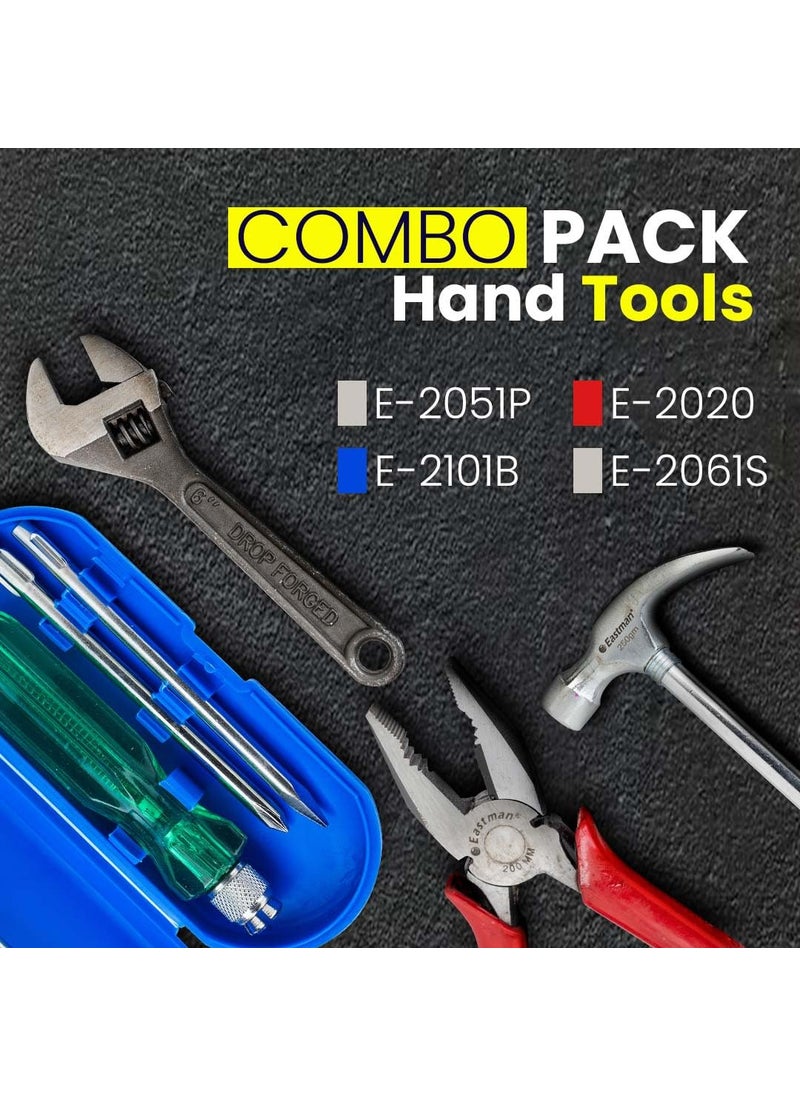 Eastman Eastman Tool Kit Set Combo Pack of 4 Adjustable Wrenches 1Pcs 6150 Mm Combination Plier 1Pcs 8200 Mm and Screwdrivers Set Of 6 PcsClaw Hammer 1LB 1PcsSet of 9 pcs Tool kit  - Image 2