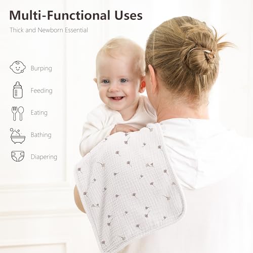 Susurration Muslin Burp Cloths, Soft Baby Burping Cloths for Unisex Boys and Girls, Newborn Essentials Large Extra Absorbent Washcloths, 20x10in, 6 Pack - Image 3
