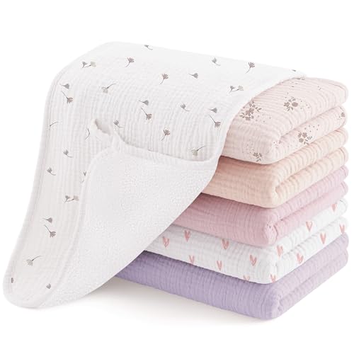 Susurration Muslin Burp Cloths, Soft Baby Burping Cloths for Unisex Boys and Girls, Newborn Essentials Large Extra Absorbent Washcloths, 20x10in, 6 Pack - Image 1