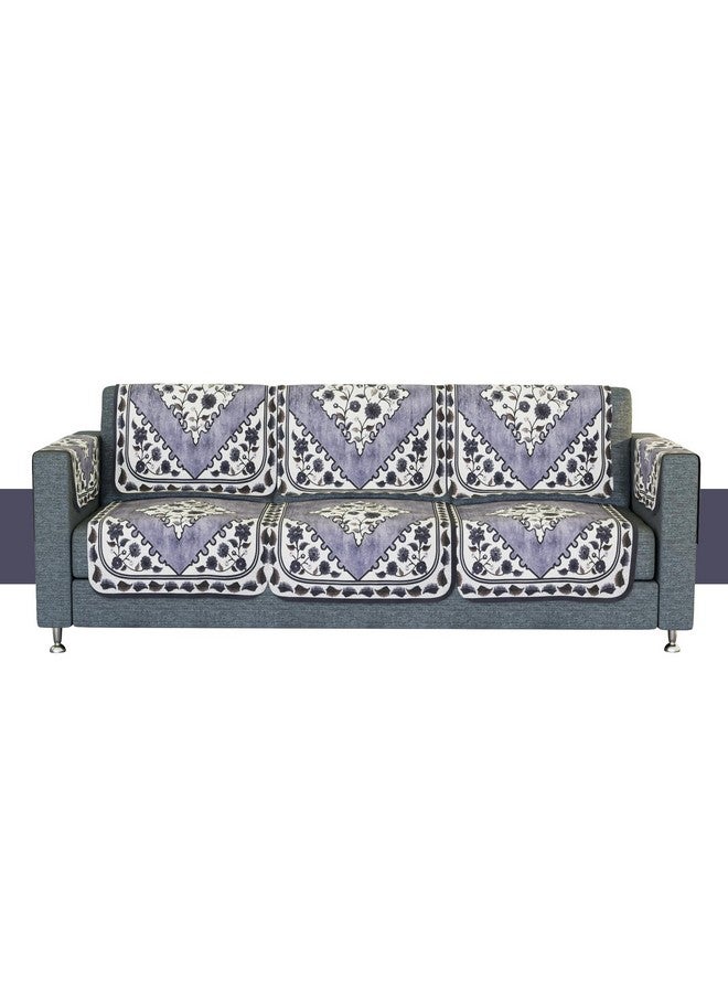 Kuber Industries Sofa Cover | Net Sofa Slipcover Set | 5-Seater Sofa Cover with Arms | Couch Sofa Cover Set | Sofa Cover for Hall & Living Room D?cor | Flower Digital Triangle Border-753 | Grey - Image 2