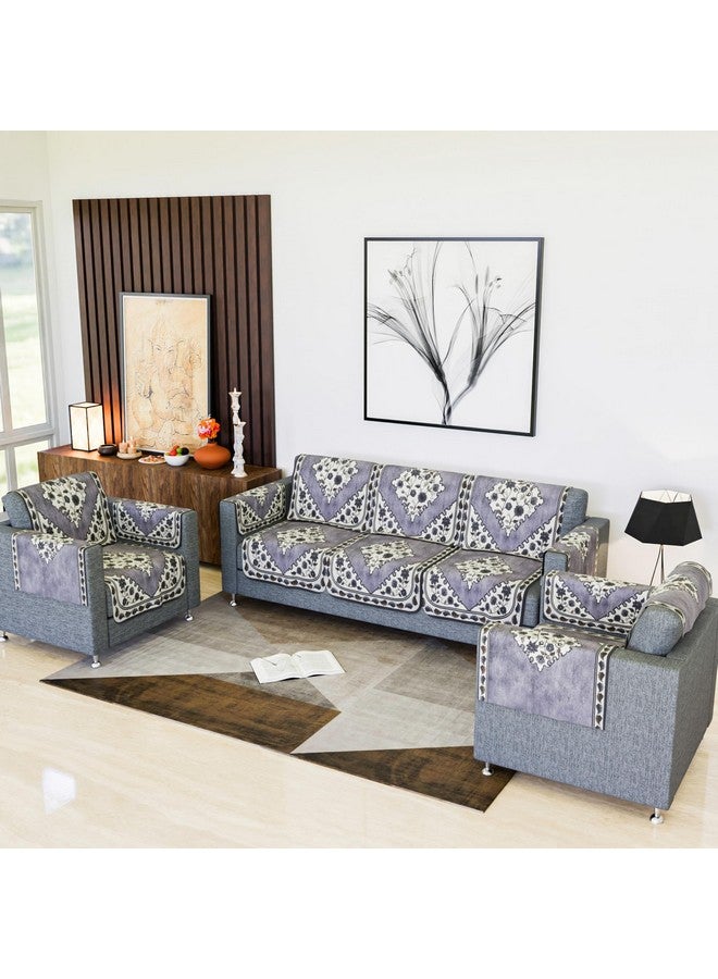 Kuber Industries Sofa Cover | Net Sofa Slipcover Set | 5-Seater Sofa Cover with Arms | Couch Sofa Cover Set | Sofa Cover for Hall & Living Room D?cor | Flower Digital Triangle Border-753 | Grey - Image 1