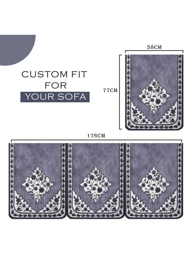 Kuber Industries Sofa Cover | Net Sofa Slipcover Set | 5-Seater Sofa Cover with Arms | Couch Sofa Cover Set | Sofa Cover for Hall & Living Room D?cor | Flower Digital Triangle Border-753 | Grey - Image 3