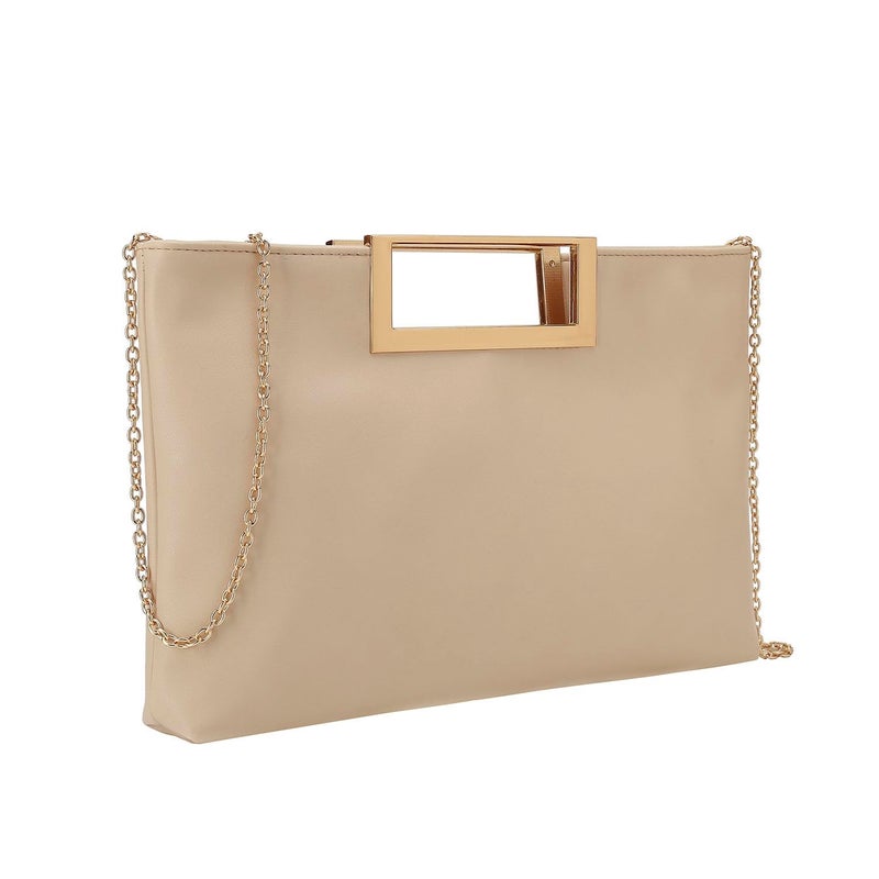 CHARMING TAILOR Fashion PU Leather Handbag Stylish Women Convertible Clutch Purse (Taupe) - Image 2