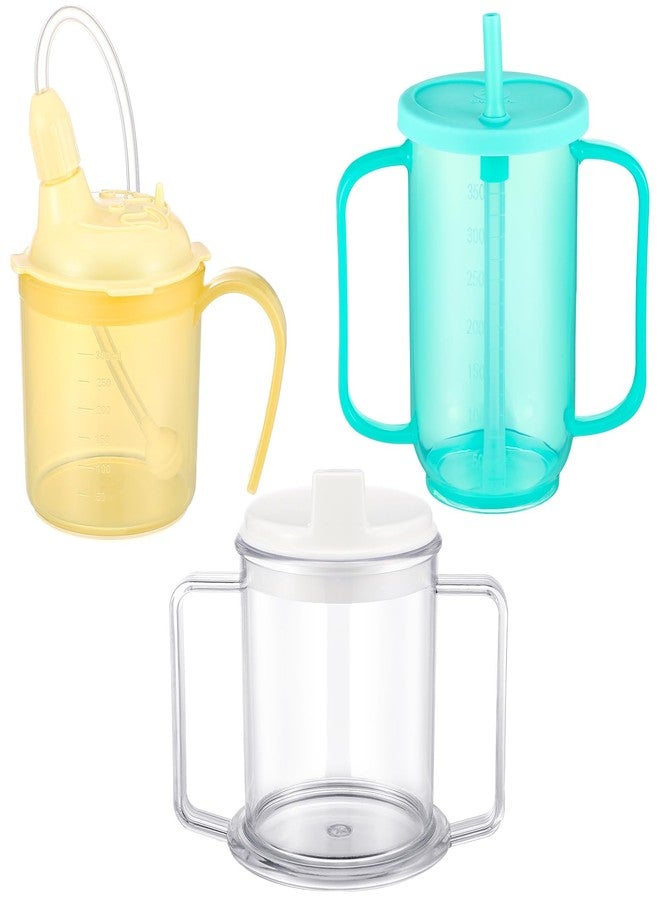 Suclain 3 Pcs Sippy Cups for Elderly 12 oz Straw Sippy Cups with 2 Handles No Spill for Adults Spill Proof Dysphagia Cup for Disabled Patients - Image 1