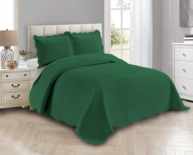 Linen Plus Linen Plus Luxury Oversized Coverlet Embossed Bedspread Set Solid Hunter Green FullQueen Bed Cover New  Ashley 