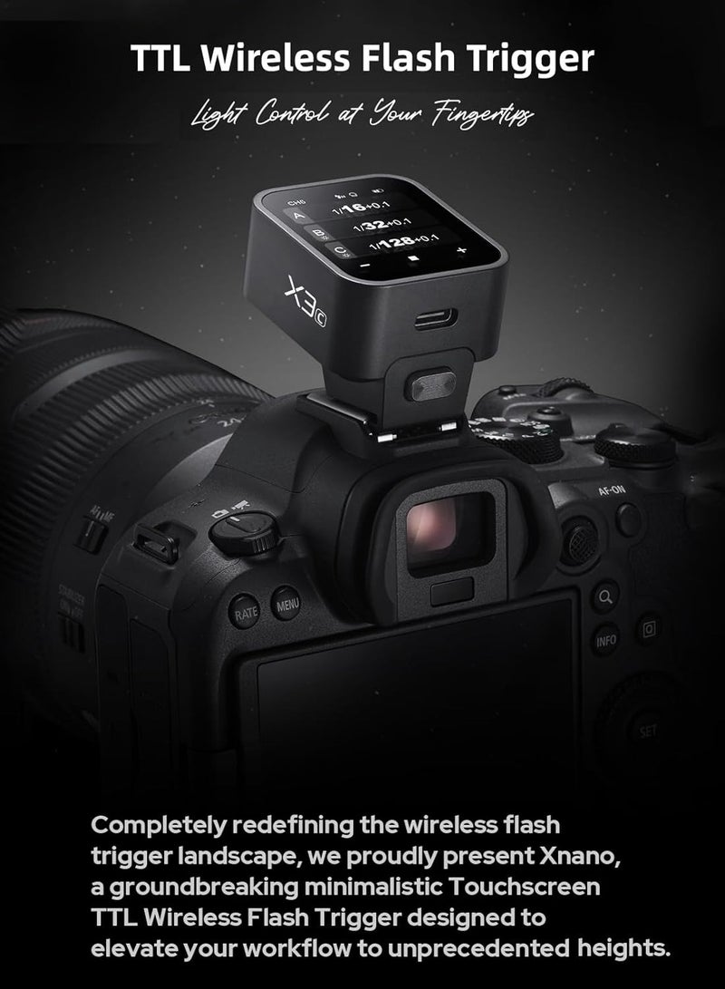X3C 2.4G Wireless Flash Trigger Transmitter TTL Autoflash with Large OLED Touchscreen Multiple Flash Modes with USB Port 32 Channels 16 Groups Compatible with Canon Cameras