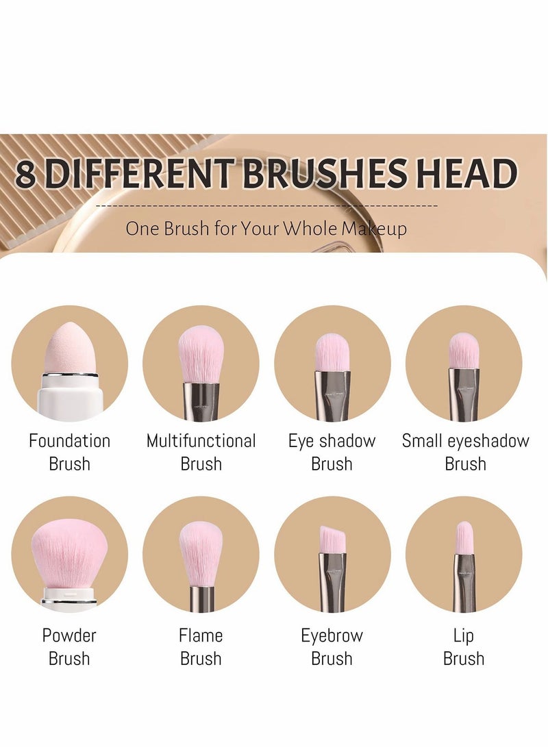 Makeup Brush, 8 in 1 Travel Small Brush Portable Lip Eyeshadow Beauty Sponge, Concealer Brushes, Foundation Blending Powder Brushes Retractable Sets, White - Image 3