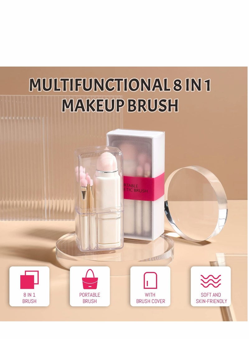 Makeup Brush, 8 in 1 Travel Small Brush Portable Lip Eyeshadow Beauty Sponge, Concealer Brushes, Foundation Blending Powder Brushes Retractable Sets, White - Image 2