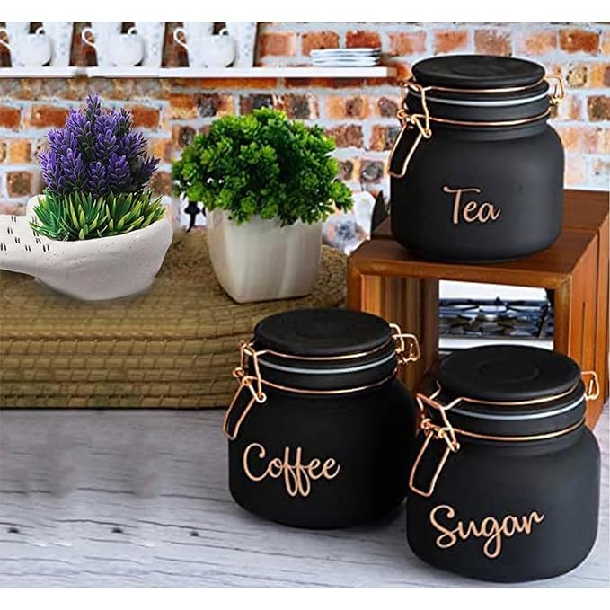 Mivana Black Glass Storage Airtight Tea Coffee Sugar containers for Kitchen Storage Container with Lid for Tea Coffee & Sugar, Dry Fruit Jars, Storage Box, Set of 3 (3, mt-1) - Image 2