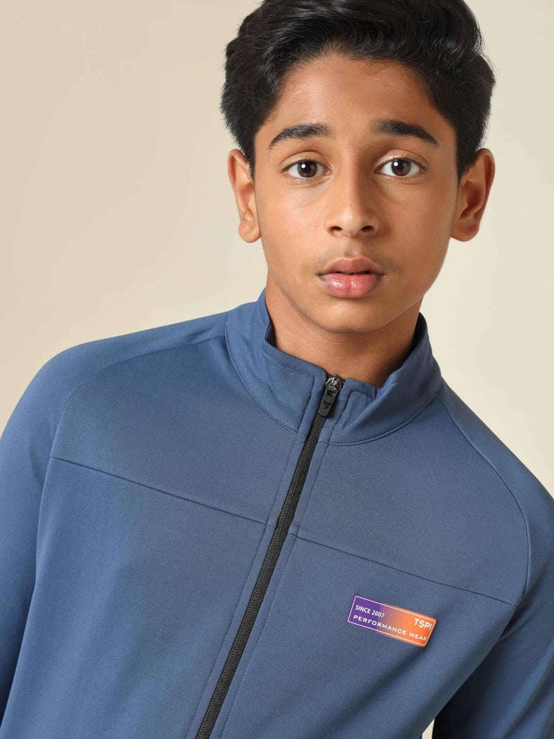 TECHNOSPORT Boy's Slim Fit Solid Zipper Jacket with SPF50+, Anti Static Properties for Regular Use - (BJB139LTN_Light Navy_11-12 Years) - Image 3