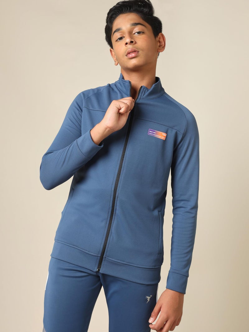 TECHNOSPORT Boy's Slim Fit Solid Zipper Jacket with SPF50+, Anti Static Properties for Regular Use - (BJB139LTN_Light Navy_11-12 Years) - Image 4