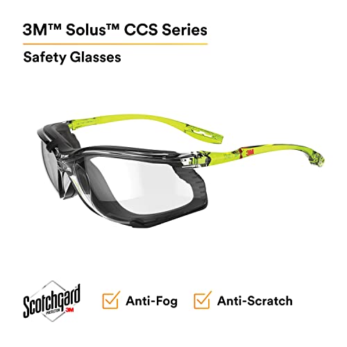 3M Safety Glasses, Solus CCS Series, Pack of 1, ANSI Z87, Scotchgard Anti-Fog Coating, Clear Lens, Corded Ear Plug Control System, Removable Foam Gasket, SCCS01SGAF-GRN-F - Image 2