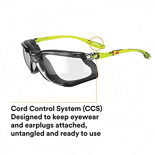 3M Safety Glasses, Solus CCS Series, Pack of 1, ANSI Z87, Scotchgard Anti-Fog Coating, Clear Lens, Corded Ear Plug Control System, Removable Foam Gasket, SCCS01SGAF-GRN-F - Image 3