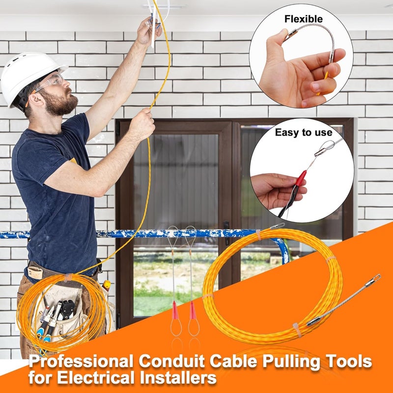piercing 15M Wire Puller For Electrician, Durable Wire Lead Threading Device Tool, Fiberglass Electrical Cable Pulling Fish Tape Kit（15m） - Image 3