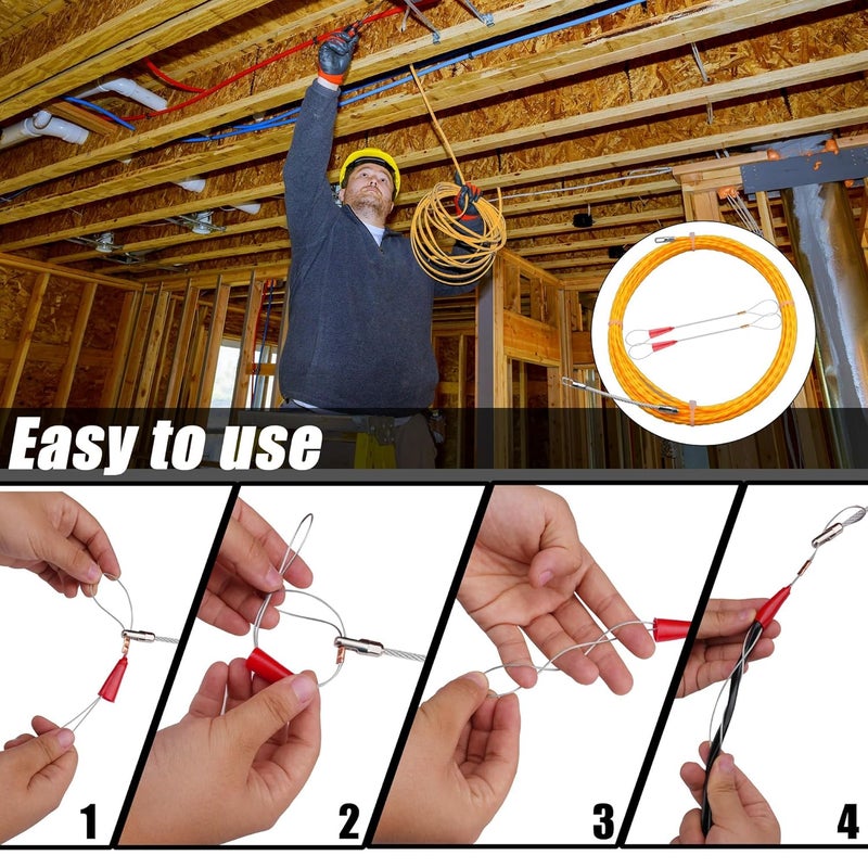 piercing 15M Wire Puller For Electrician, Durable Wire Lead Threading Device Tool, Fiberglass Electrical Cable Pulling Fish Tape Kit（15m） - Image 4