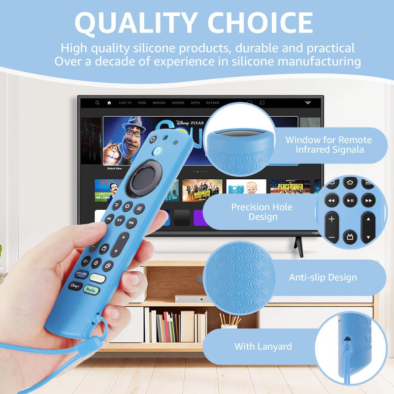 OneBom (2 Pack) ONEBOM Silicone TV Remote Cover, (6.2 Inch*1.5 Inch) Anti Slip Silicone Protective Case with Same Color Lanyard(Glow Blue&Glow Purple) - Image 2