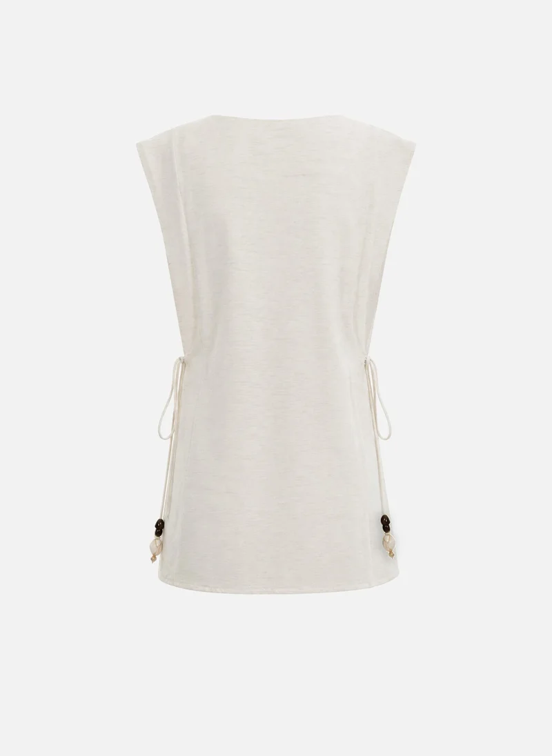 Lichi  Viscose and linen top with waist ties for Women | Best Price UAE