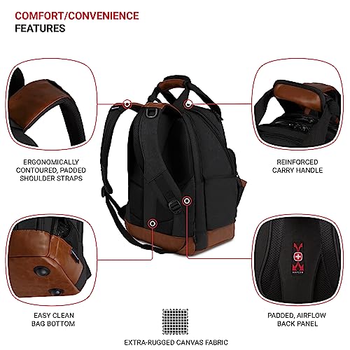 SwissGear Tool Bag Backpack Fits Up to 15Inch Laptop Work Pack BlackBrown Canvas - Image 3