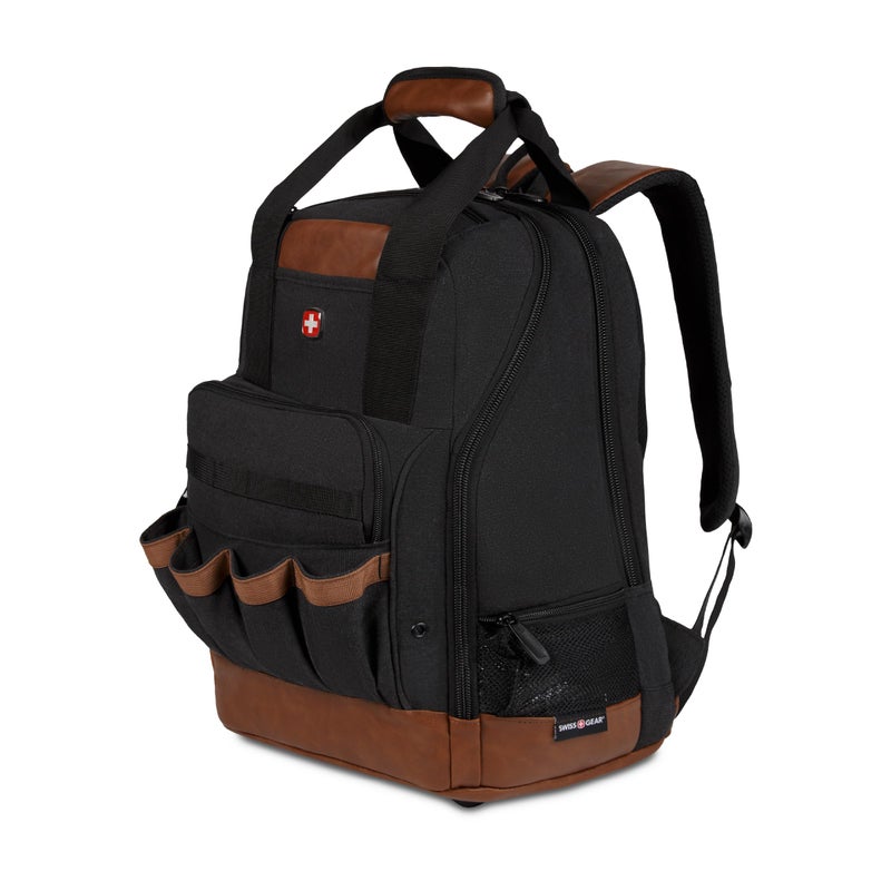 SwissGear Tool Bag Backpack Fits Up to 15Inch Laptop Work Pack BlackBrown Canvas - Image 2